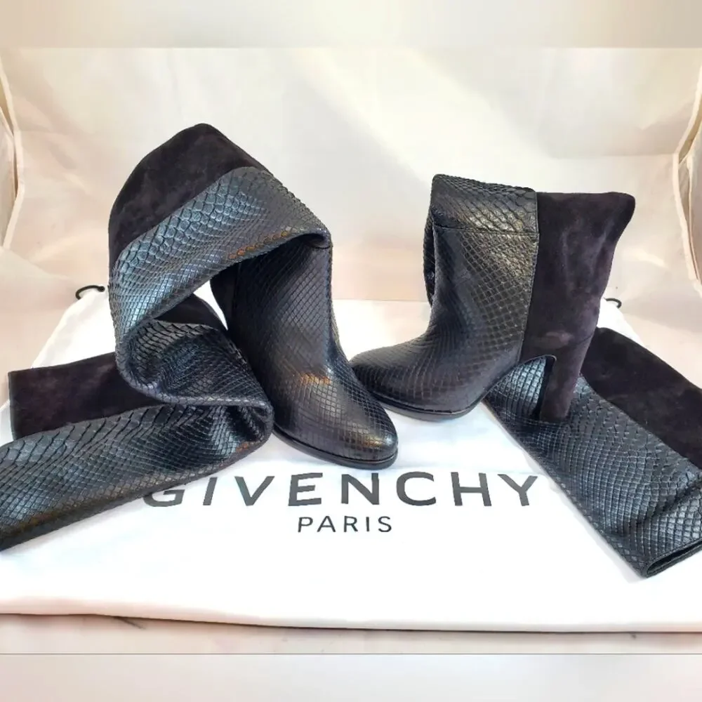 NWT$2995 Givenchy Black Mayfair Suede Snakeskin Leather High Knee Boots Sz 36, 6
